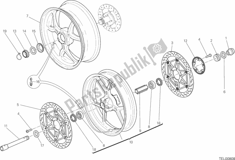 All parts for the Ruota Anteriore E Posteriore of the Ducati Monster 1200 S Stripes USA 2016